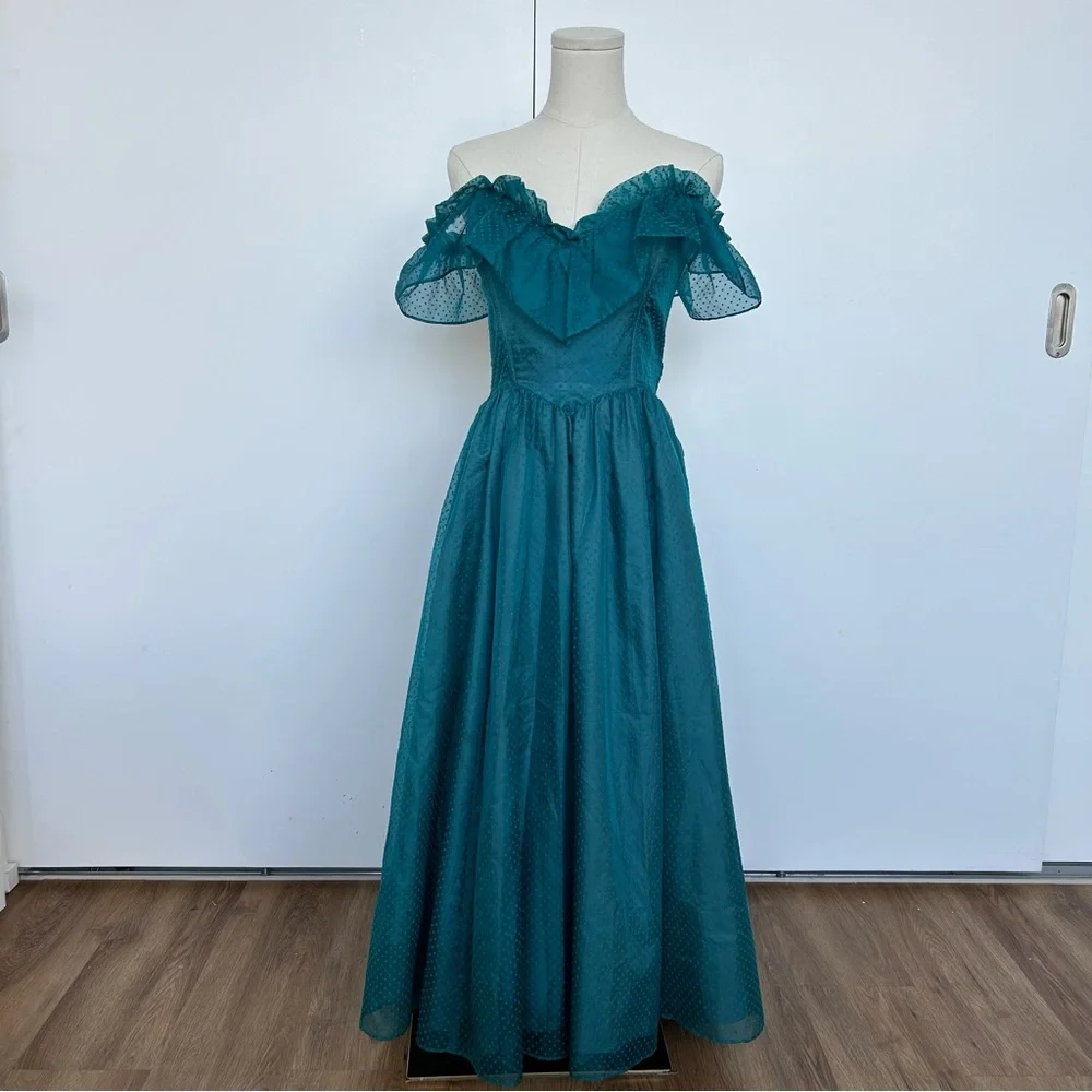 Gunne Sax Teal Swiss Dot Dress - Picture 15 of 15